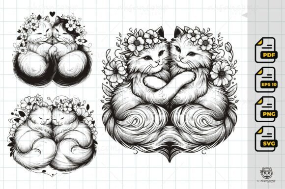 Download Romantic Floral Cat Couple Illustration - Floral Collection
