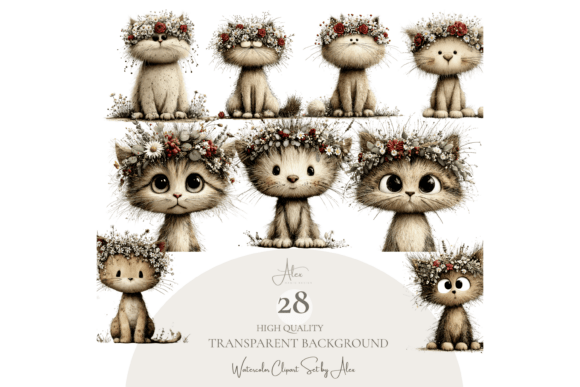 Download Floral Cats Clipart Bundle - Floral Collection