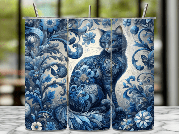 Download Blue Willow Floral Cat Art Tumbler Wrap - Floral Collection
