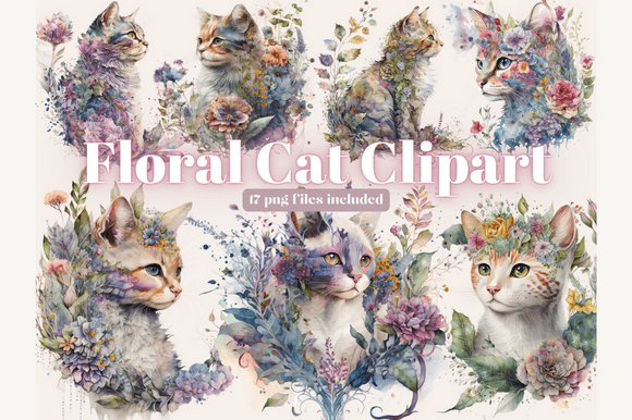 Download Floral Cat Clipart, Fairytale Cat Png - Floral Collection