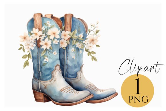 Download Floral Blue Cowboy Boots Clipart PNG - Floral Collection