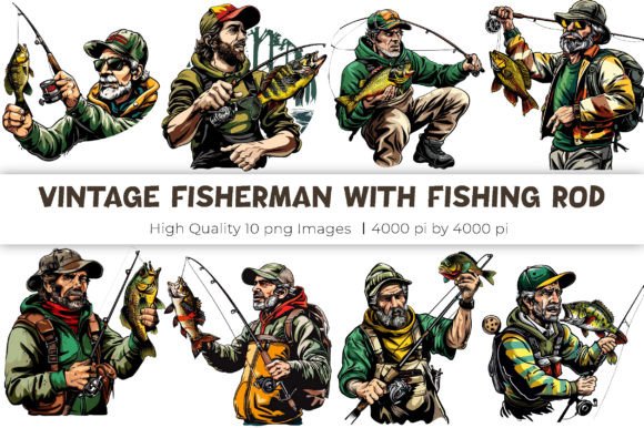 Download Vintage Fisherman with Fishing Rod - Fishing rod Collection