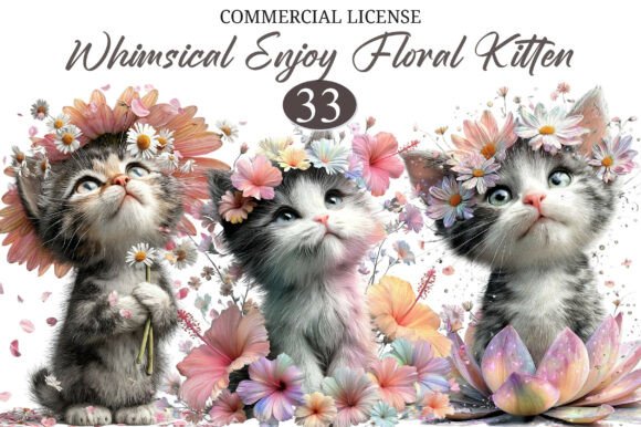 Download Whimsical Enjoy Floral Kitten Clipart - Floral Collection