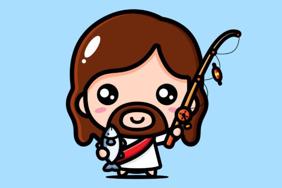 Download Cute Jesus Holding Fish and Fishing Rod - Fishing rod Collection