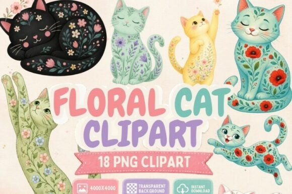 Download Floral Cat Clipart PNG, 18 Cute Flower - Floral Collection