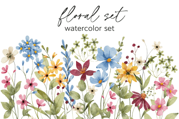 Download Floral Watercolor Set, Flowers, Leaves. - Premium Bundle