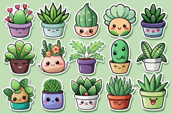 Download Kawaii Cute Potted Plant Sticker Set - Plant Collection