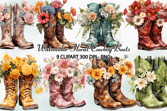Download Western Floral Cowboy Boots Clipart PNG - Floral Collection