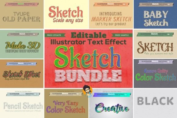 Download Sketch Text Effect Illustrator - Sketch Collection