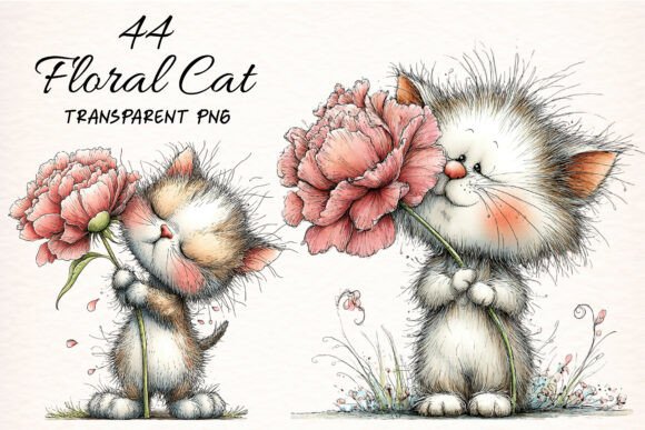 Download Watercolor Floral Cat Clipart - Floral Collection