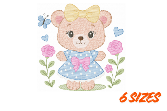 Download Cute Teddy Bear Floral Embroidery Art - Floral Collection