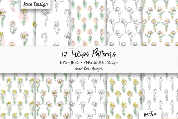 Download Line Art Tulips Floral Seamless Patterns - Floral Collection