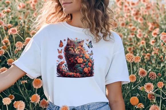 Download Floral Cat Clipart PNG Design - Floral Collection