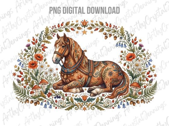 Download Floral Folk Art Horse Animal PNG - Floral Collection