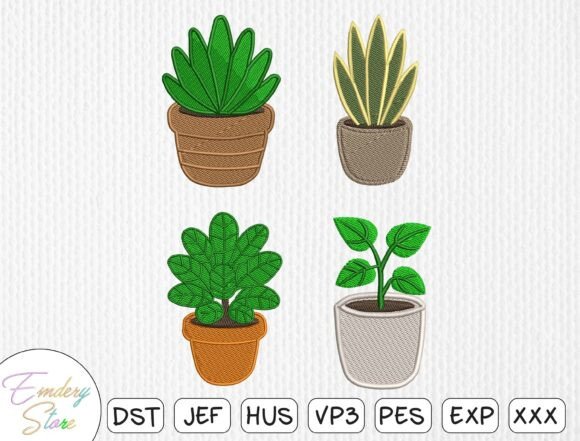 Download Potted Plant Embroidery Design Set - Plant Collection