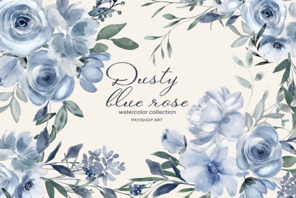 Download Watercolor Dusty Blue Floral Clipart Set - Premium Resources