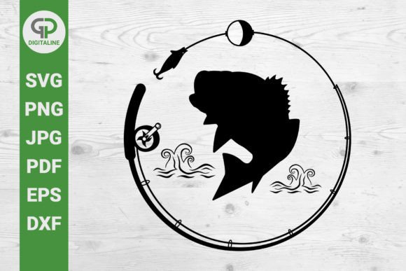 Download Bass in Circle SVG Fishing Rod SVG - Fishing rod Collection