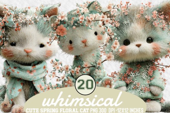 Download Whimsical Cute Spring Floral Cat Clipart - Floral Collection