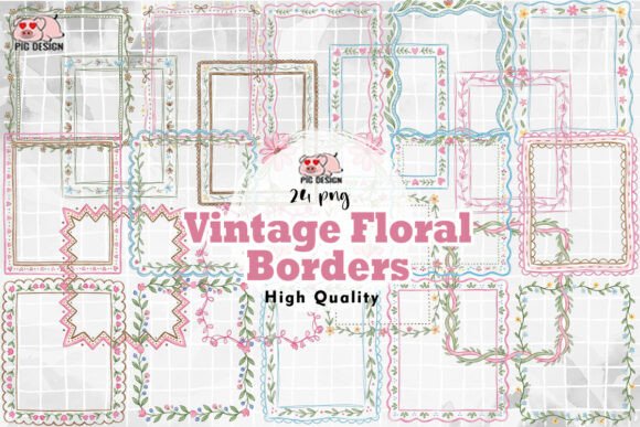 Download Vintage Floral Borders PNG - Premium Bundle