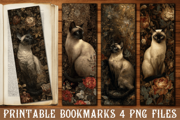 Download Vintage Siamese Cat Rose Floral Bookmark - Floral Collection