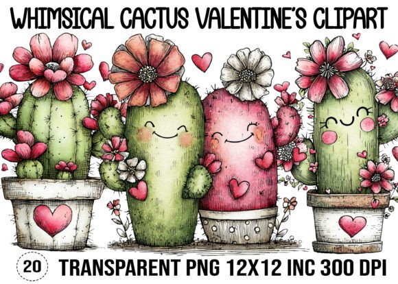 Download Whimsical Cactus Valentine's Clipart - Cactus valentine Collection