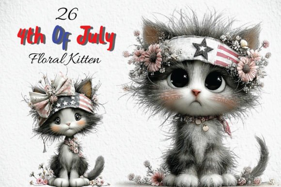 Download 4th of July Floral Kitten Clipart - Floral Collection